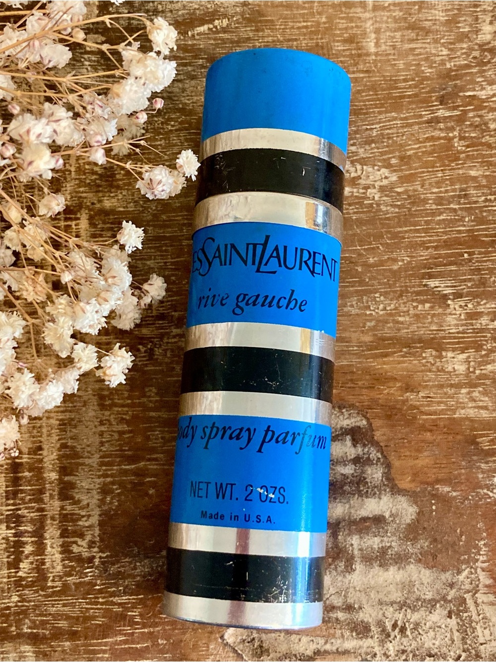 Vintage Yves Saint Laurent Rive Gauche Body Spray Parfum Metal Bottle Partial